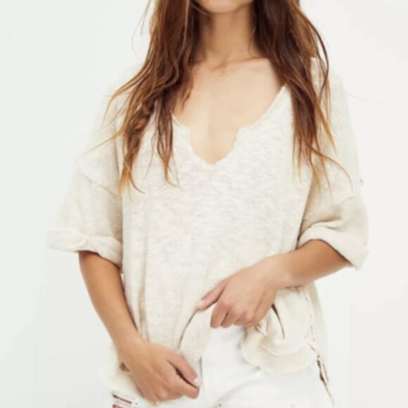 Free People North Star Tee Oversized V Neck Harvest Moon Womens Small - Picture 1 of 5